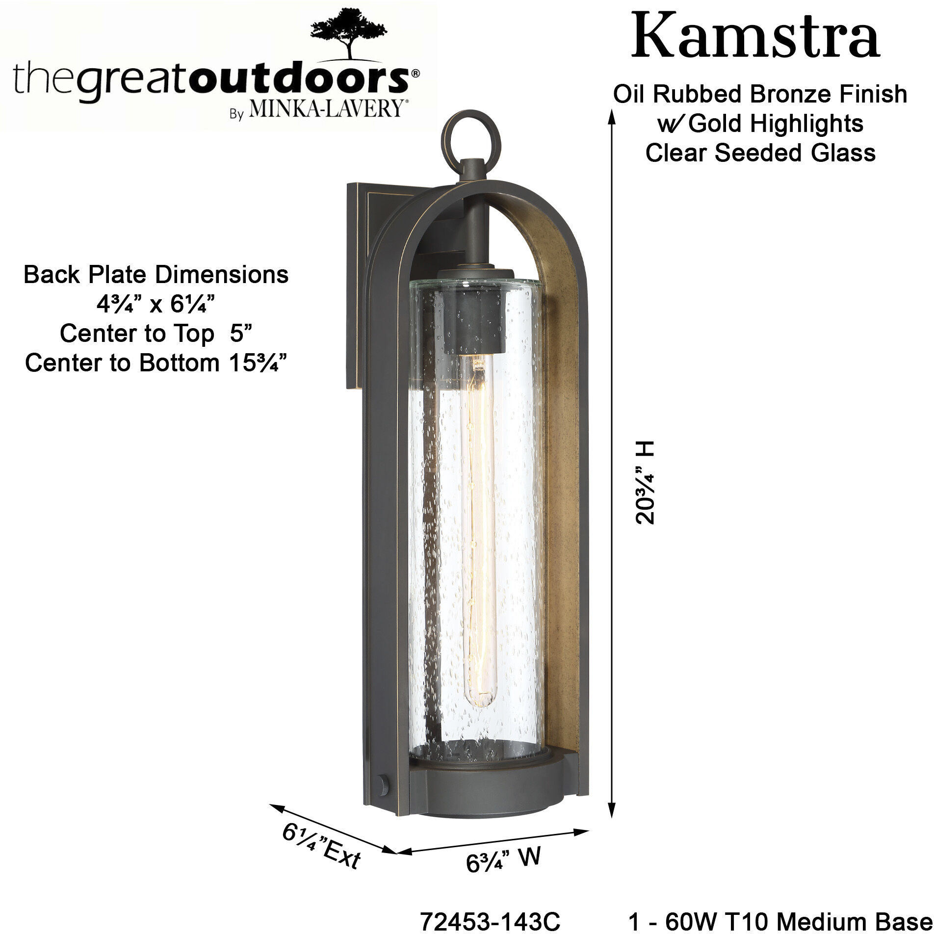 Kamstra 1 Light 21 inch Oil Rubbed Bronze/Gold Outdoor Wall Mount, Great Outdoors